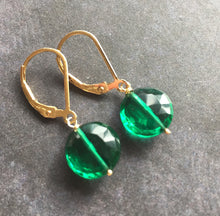 Load image into Gallery viewer, Emerald Coin Dangle Earrings, metal choices
