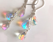 Load image into Gallery viewer, Fire Rainbow TRIO Moonstone Teardrop Dangles, Earwire and metal choices