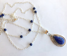 Load image into Gallery viewer, Lapis Lazuli Feather Back Pendant Necklace, OOAK, Heirloom