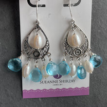 Load image into Gallery viewer, Gilded Age Topaz Blue Chandelier Earrings