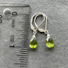 Load image into Gallery viewer, Peridot teenies with leverback earwires