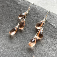 Load image into Gallery viewer, Morganite Peach Quartz Dangles, Earwire and metal choices