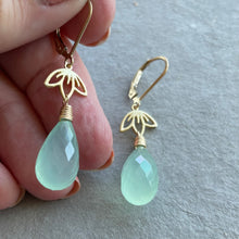 Load image into Gallery viewer, Lotus Flower Chalcedony Dangles