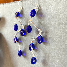 Load image into Gallery viewer, Electric Blue Spiral Silver Dangles