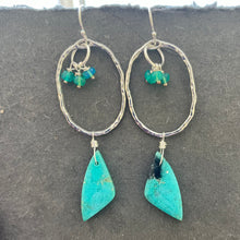 Load image into Gallery viewer, Vivid blue wood opal hoops, OOAK