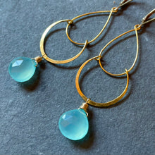 Load image into Gallery viewer, Peruvian Blue Chalcedony Hoop Earrings, earwire options