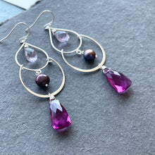 Load image into Gallery viewer, Pearly Magenta Trillion Double Hoop Earrings