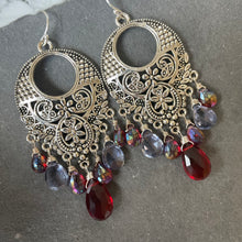 Load image into Gallery viewer, Ipanema Statement Chandelier Earrings, Garnet