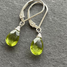 Load image into Gallery viewer, Peridot teenies with leverback earwires