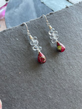 Load image into Gallery viewer, Green/Garnet Turquoise and White Sapphire Earrings, OOAK