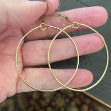 Load image into Gallery viewer, Skinny Hammered Hoop Earrings in 14K Gold Filled, Size: 50mm, 2", Metal choices