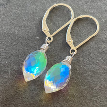 Load image into Gallery viewer, Fire Rainbow Moonstone Dewdrop Dangles, metal choices
