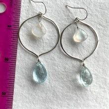 Load image into Gallery viewer, Aquamarine and Rainbow Moonstone Sofia Hoop Earrings, OOAK, no2