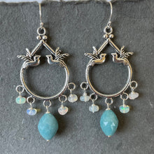 Load image into Gallery viewer, Milky Quartz and Opal Birdie Chandelier Earrings