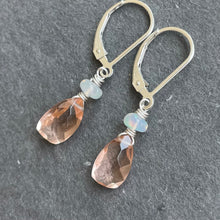Load image into Gallery viewer, Morganite Peach And Opal Pyramid Leverback earrings