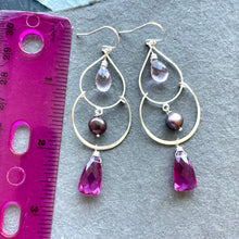 Load image into Gallery viewer, Pearly Magenta Trillion Double Hoop Earrings