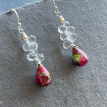 Load image into Gallery viewer, Green/Garnet Turquoise and White Sapphire Earrings, OOAK