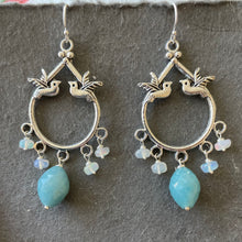 Load image into Gallery viewer, Milky Quartz and Opal Birdie Chandelier Earrings