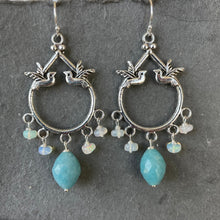 Load image into Gallery viewer, Milky Quartz and Opal Birdie Chandelier Earrings