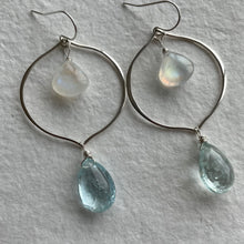 Load image into Gallery viewer, Aquamarine and Rainbow Moonstone Sofia Hoop Earrings, OOAK, no2