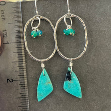 Load image into Gallery viewer, Vivid blue wood opal hoops, OOAK