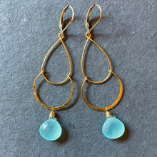 Load image into Gallery viewer, Peruvian Blue Chalcedony Hoop Earrings, earwire options