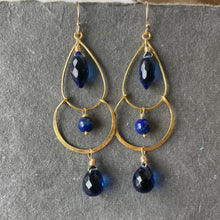Load image into Gallery viewer, Cobalt Sapphire blue Double Hoops, metal choices