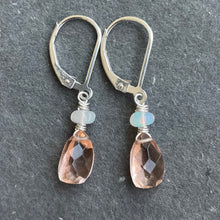 Load image into Gallery viewer, Morganite Peach And Opal Pyramid Leverback earrings
