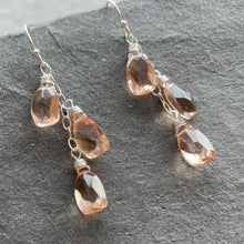 Load image into Gallery viewer, Morganite Peach Quartz Dangles, Earwire and metal choices