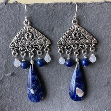 Load image into Gallery viewer, Sodalite Chandelier Earrings, OOAK
