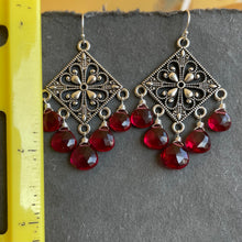 Load image into Gallery viewer, Cranberry Filigree Chandelier Earrings, OOAK