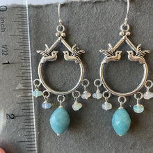 Load image into Gallery viewer, Milky Quartz and Opal Birdie Chandelier Earrings