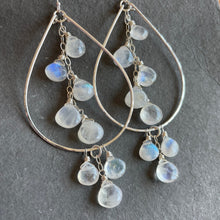 Load image into Gallery viewer, Double Decker Moonstone Teardrop hoops