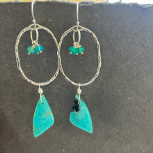 Load image into Gallery viewer, Vivid blue wood opal hoops, OOAK