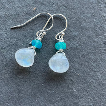 Load image into Gallery viewer, Rainbow Moonstone and Paraiba Opal Dangles, metal options