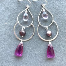 Load image into Gallery viewer, Pearly Magenta Trillion Double Hoop Earrings