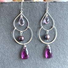 Load image into Gallery viewer, Pearly Magenta Trillion Double Hoop Earrings