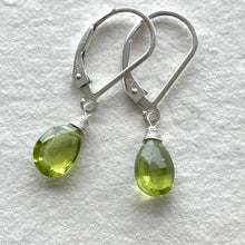 Load image into Gallery viewer, Peridot teenies with leverback earwires