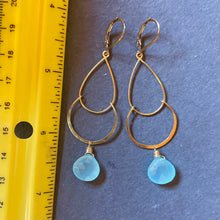 Load image into Gallery viewer, Peruvian Blue Chalcedony Hoop Earrings, earwire options