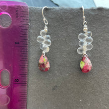 Load image into Gallery viewer, Green/Garnet Turquoise and White Sapphire Earrings, OOAK