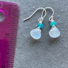 Load image into Gallery viewer, Rainbow Moonstone and Paraiba Opal Dangles, metal options