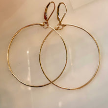 Load image into Gallery viewer, Skinny Hammered Hoop Earrings in 14K Gold Filled, Size: 50mm, 2", Metal choices