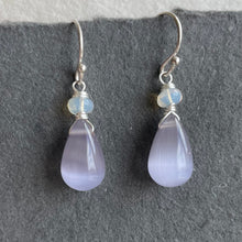 Load image into Gallery viewer, Lavender Cat's Eye Effect Opal Quartz Dangles