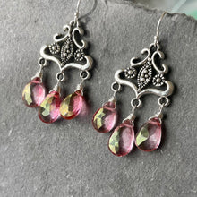 Load image into Gallery viewer, You must be royalty, Mystic Pink Flourish Chandelier Earrings