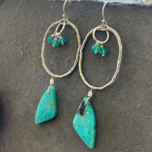 Load image into Gallery viewer, Vivid blue wood opal hoops, OOAK