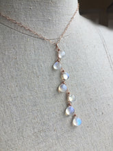 Load image into Gallery viewer, Kristiana Moonstone Cascade NECKLACE, Rose Gold filled, Yellow Gold Filled, or Sterling Silver Metal Choices