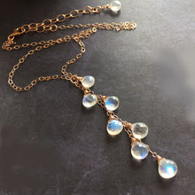 Load image into Gallery viewer, Kristiana Moonstone Cascade NECKLACE, Rose Gold filled, Yellow Gold Filled, or Sterling Silver Metal Choices