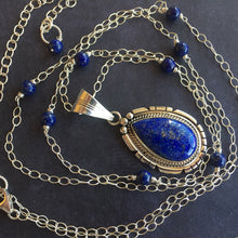Load image into Gallery viewer, Lapis Lazuli Feather Back Pendant Necklace, OOAK, Heirloom