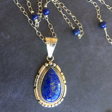 Load image into Gallery viewer, Lapis Lazuli Feather Back Pendant Necklace, OOAK, Heirloom