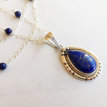 Load image into Gallery viewer, Lapis Lazuli Feather Back Pendant Necklace, OOAK, Heirloom